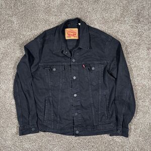 Levi's Denim Trucker Jacket Mens Medium Black Denim Stretch Button
